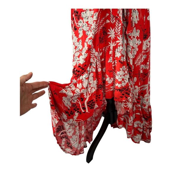 Aakaa Red Sexy Summer Floral Deep V Neck High Low Flowy Front Tie Maxi Dress S - Picture 6 of 16